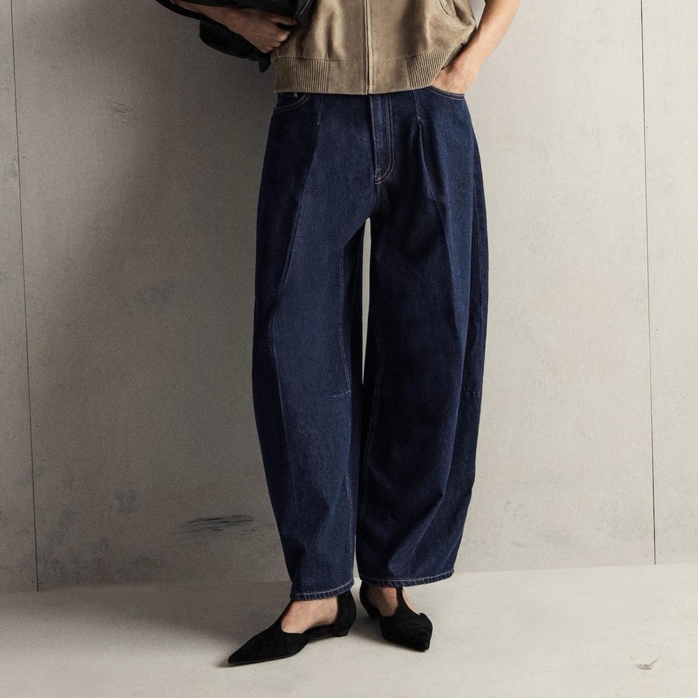 COS Dark Blue Raw Denim Barrel Leg Jeans